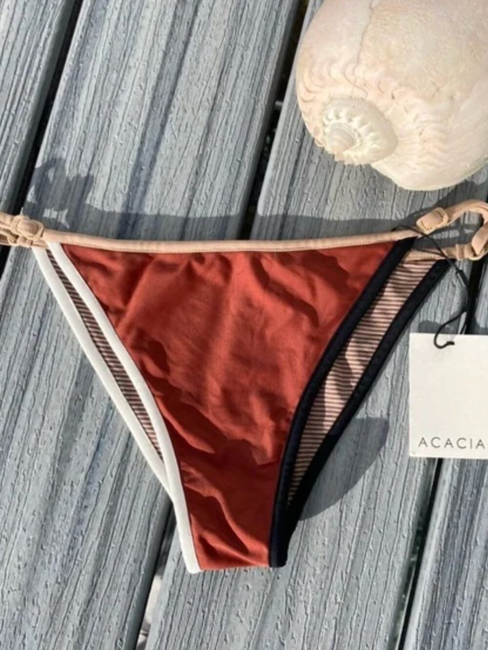 🌺 ACACIA x Free People Clove Piped Oxford Bikini Bottom | Size Large | NWT 🌺 - Picture 3 of 11